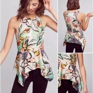 Anthropologie HD in‎ Paris Lucille Peplum Floral Artsy Blouse Size 6 Art to Wear